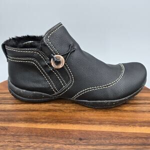 Clarks Boots Women's 9 M Black Leather Faux Fur Lined Zip Up Ankle Booties